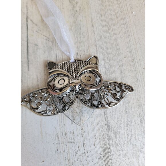 Unique metal owl bird wings ornament Xmas silver - Picture 4 of 6